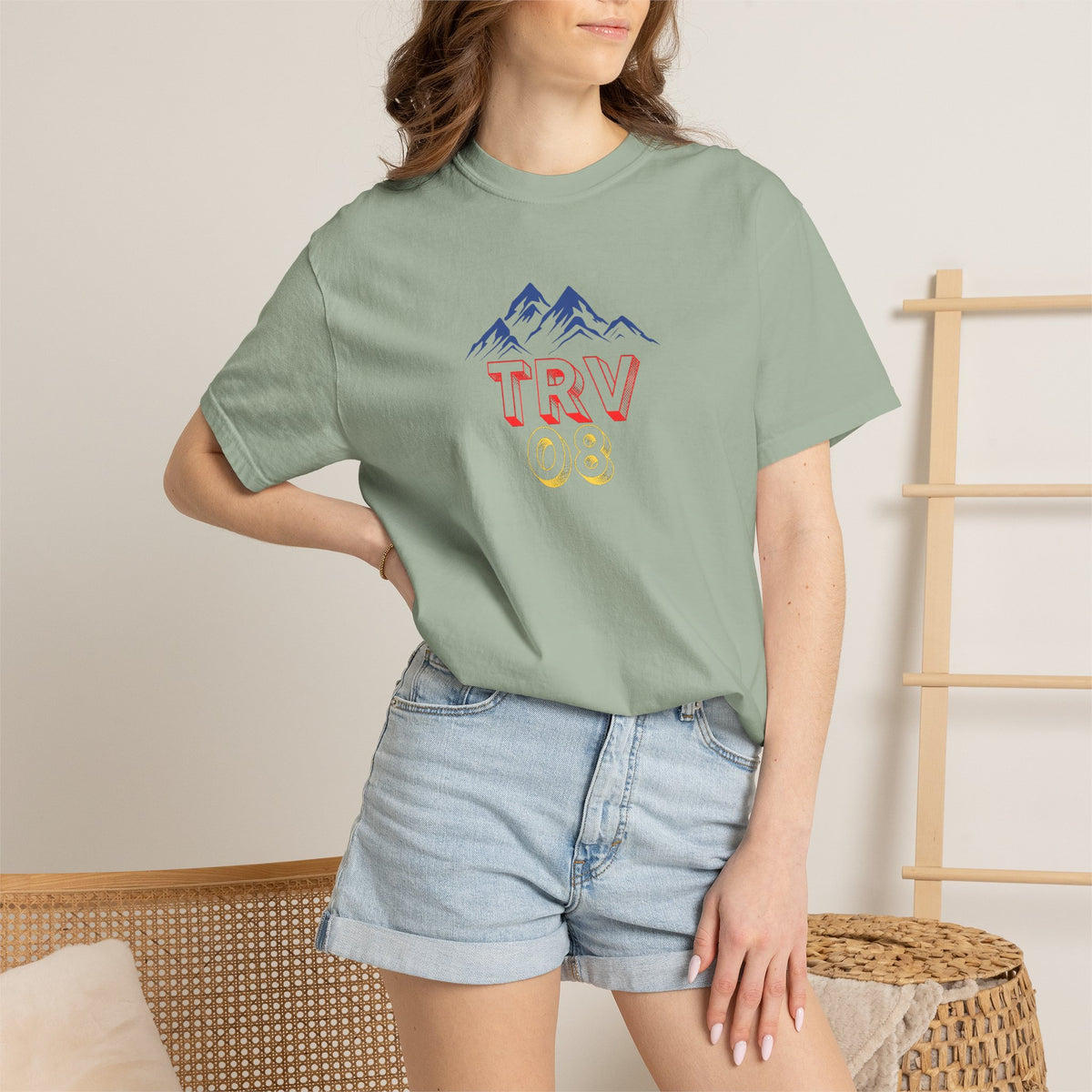 Unisex garment-dyed T-shirt with TRV08 Logo print by Printify, featuring a casual fit and soft fabric in natural colors.