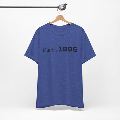 Vintage Est. 1996 T-shirt by Printify featuring a classic design, perfect as a birth year birthday gift.
