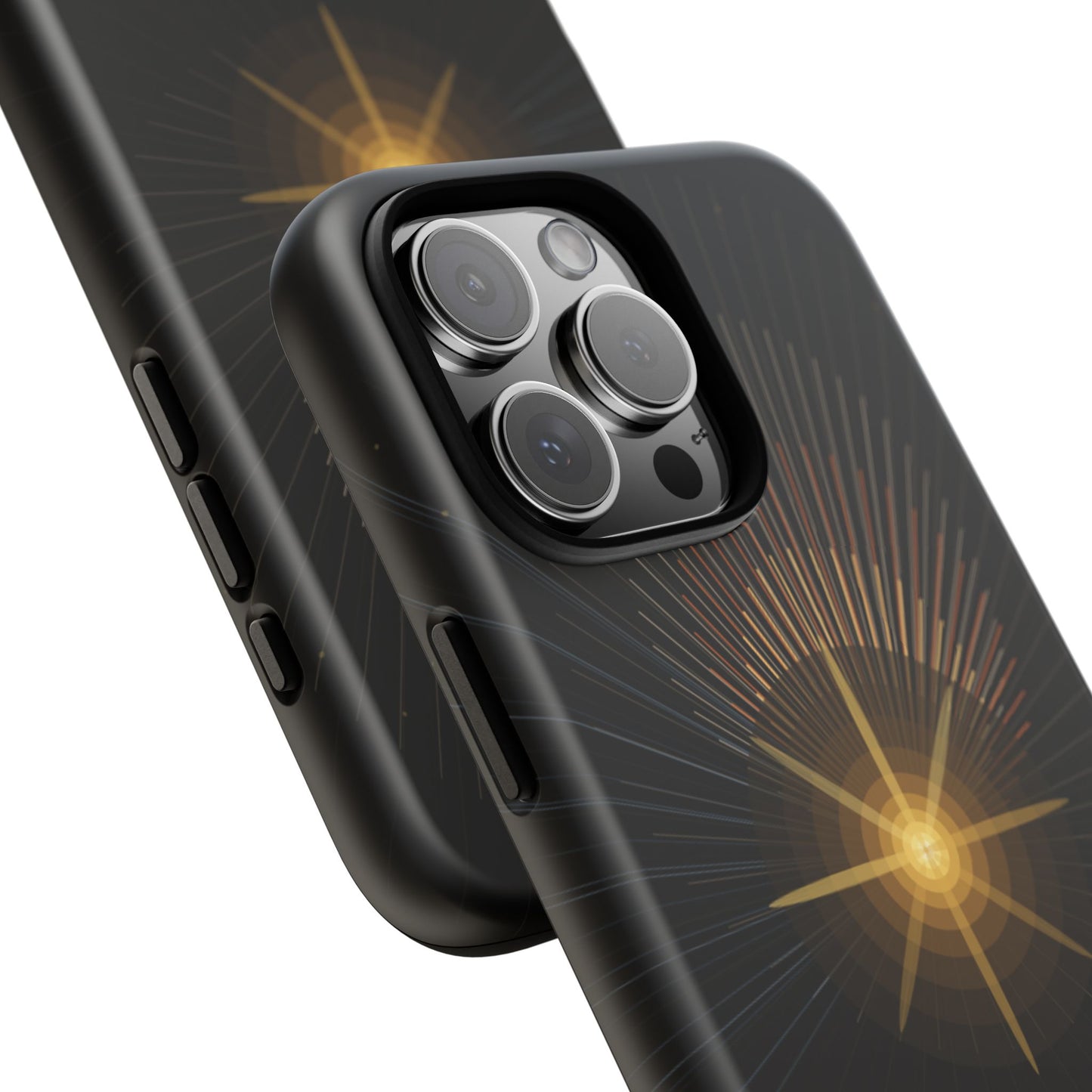 Tough Cases - Radiant Star Phone Case, Protective Black Shockproof Cover with Golden Light Design