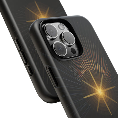 Tough Cases - Radiant Star Phone Case, Protective Black Shockproof Cover with Golden Light Design