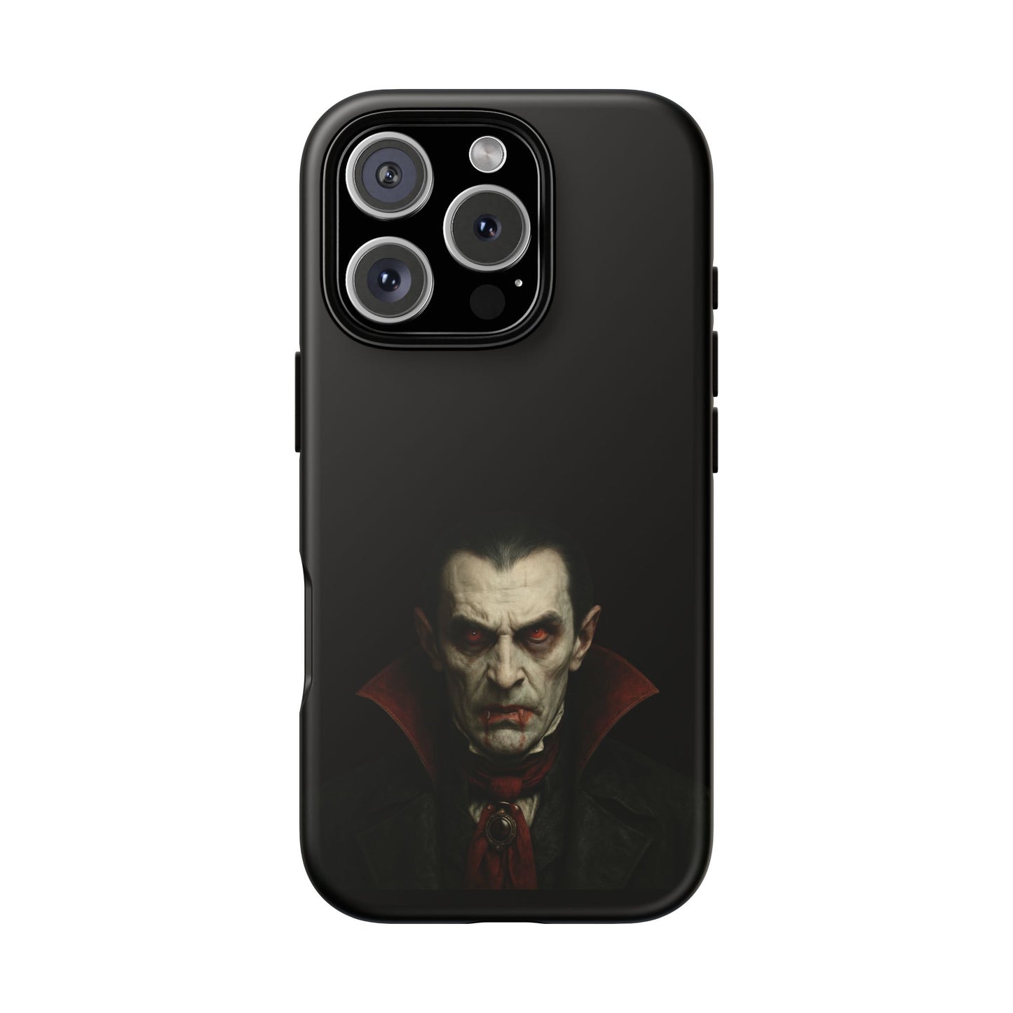 Gothic vampire portrait phone case for iPhone featuring Dracula horror design, made by Printify.