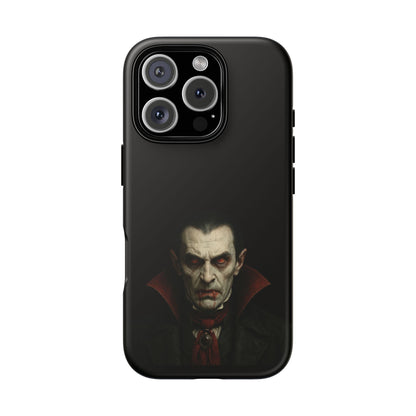 Gothic vampire portrait phone case for iPhone featuring Dracula horror design, made by Printify.