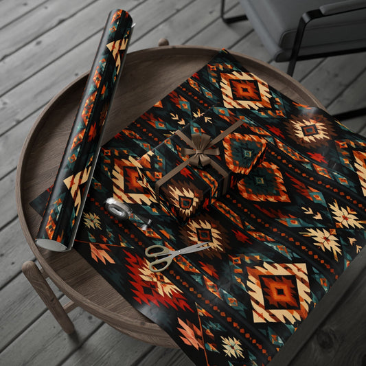 Southwestern Geo Pattern Wrapping Paper Roll — Rustic Aztec Gift Wrap