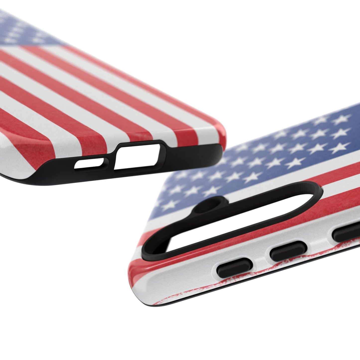 Durable American flag phone case for iPhone with patriotic design, made by Printify, protecting the device with rugged style.
