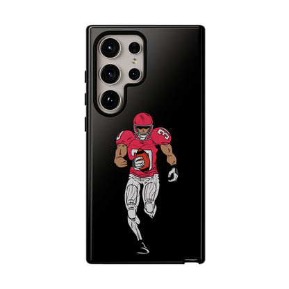 Black football player tough phone case for iPhone, featuring sporty design and durable protective material by Printify.