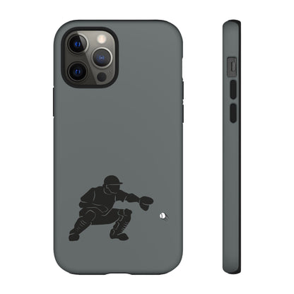 Printify baseball catcher phone case, tough protective cover featuring baseball glove and ball design for iPhone or Android.