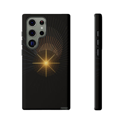 Tough Cases - Radiant Star Phone Case, Protective Black Shockproof Cover with Golden Light Design