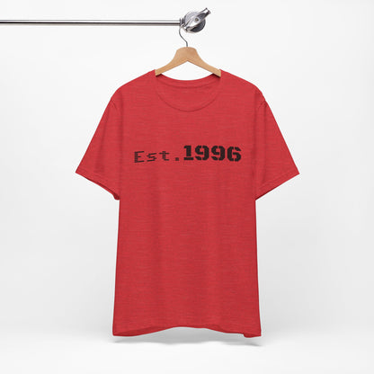 Vintage Est. 1996 T-shirt by Printify featuring a retro design, perfect for birthdays and vintage-inspired fashion.