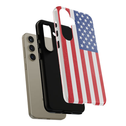 American flag tough phone case for iPhone, durable patriotic cover with bold flag design by Printify.
