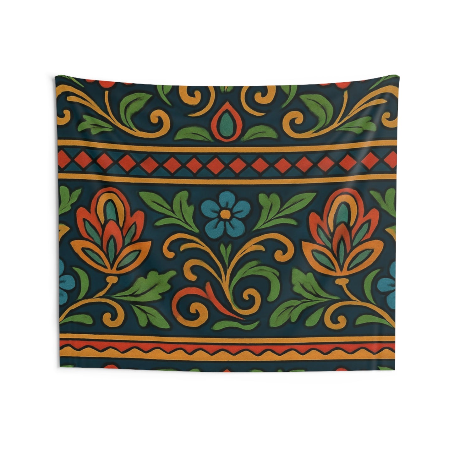 Folk Floral Indoor Wall Tapestry — Vibrant Boho Flower Pattern