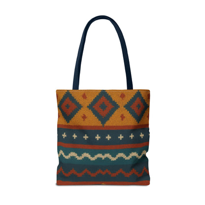 Southwestern diamond pattern tote bag with Aztec tribal geometric print, featuring sturdy handles and vibrant design.