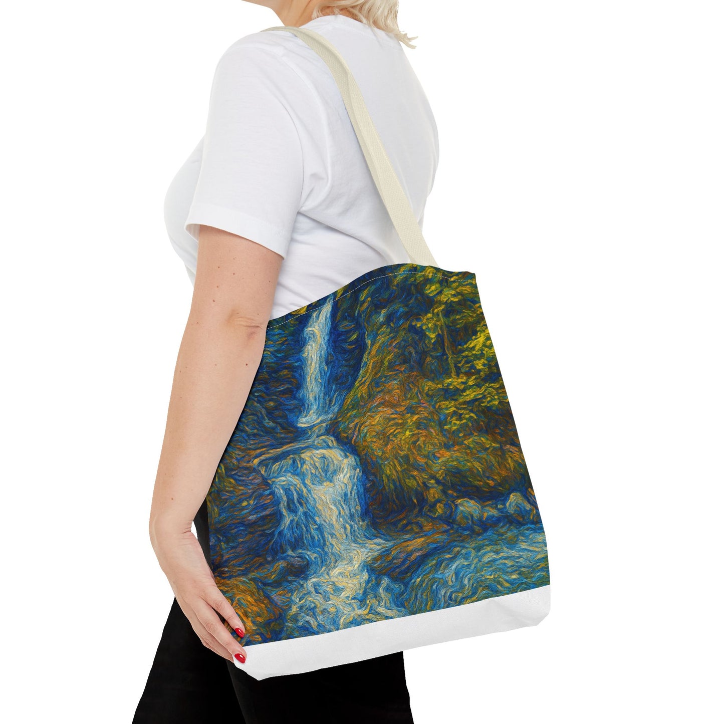 Nature-Inspired Tote Bag, Artistic Eco-Friendly Shopper, Waterfall Design, Reusable Market Bag, Gift for Nature Lovers - TRV