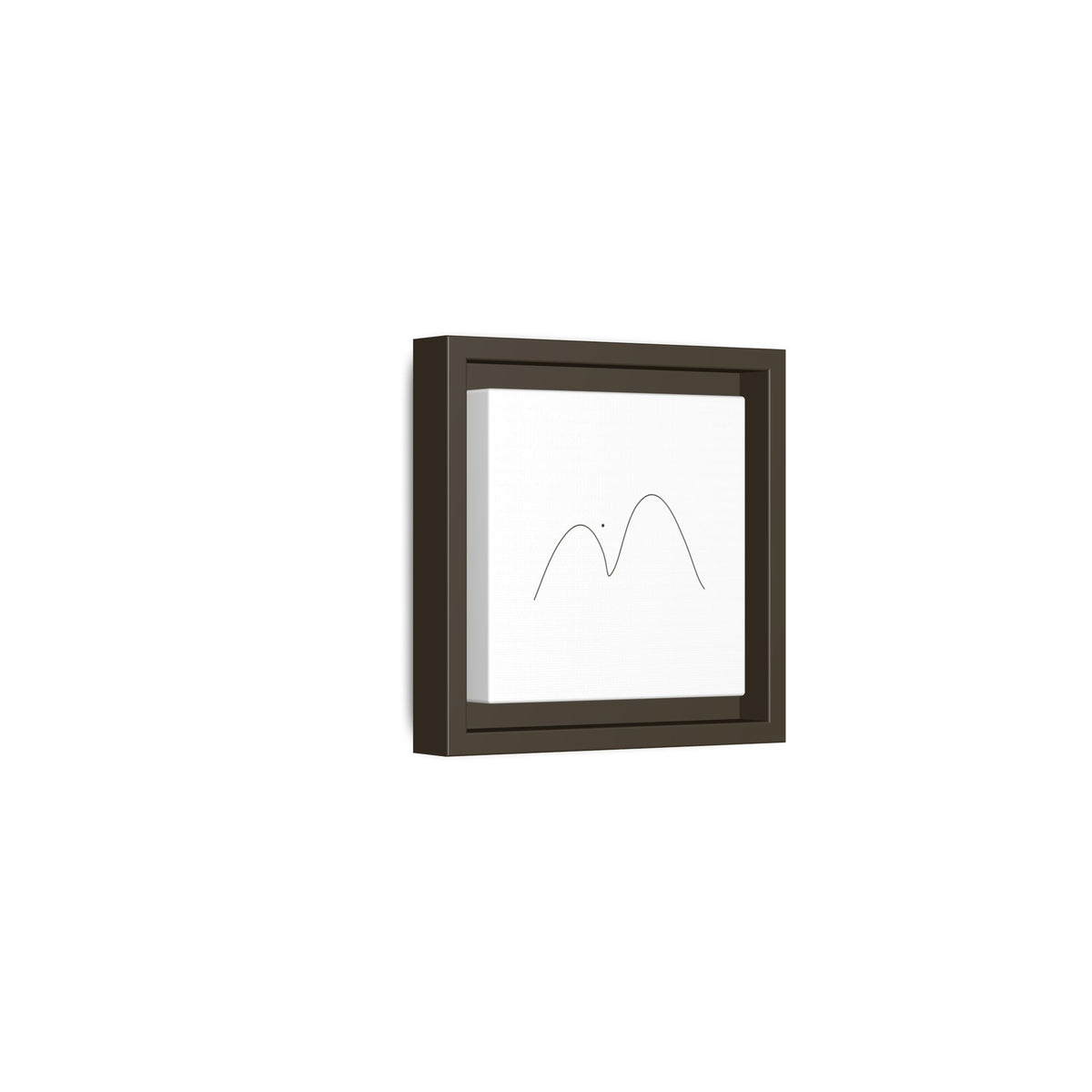Framed matte canvas featuring minimalist mountain line art in black on white background, by Printify.