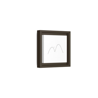 Framed matte canvas featuring minimalist mountain line art in black on white background, by Printify.