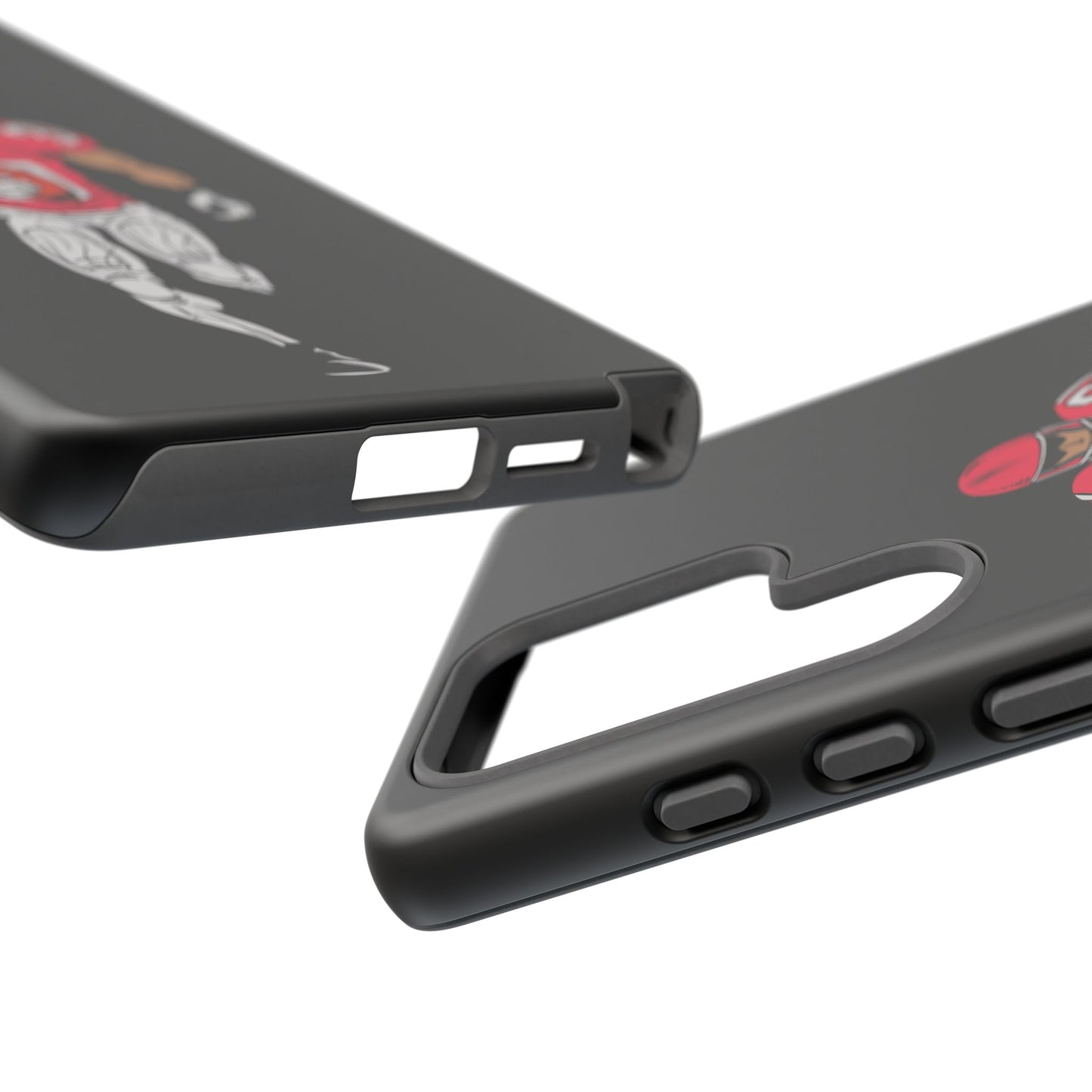 Black football player tough phone case for iPhone, protective sports design by Printify, featuring a dynamic athlete image.