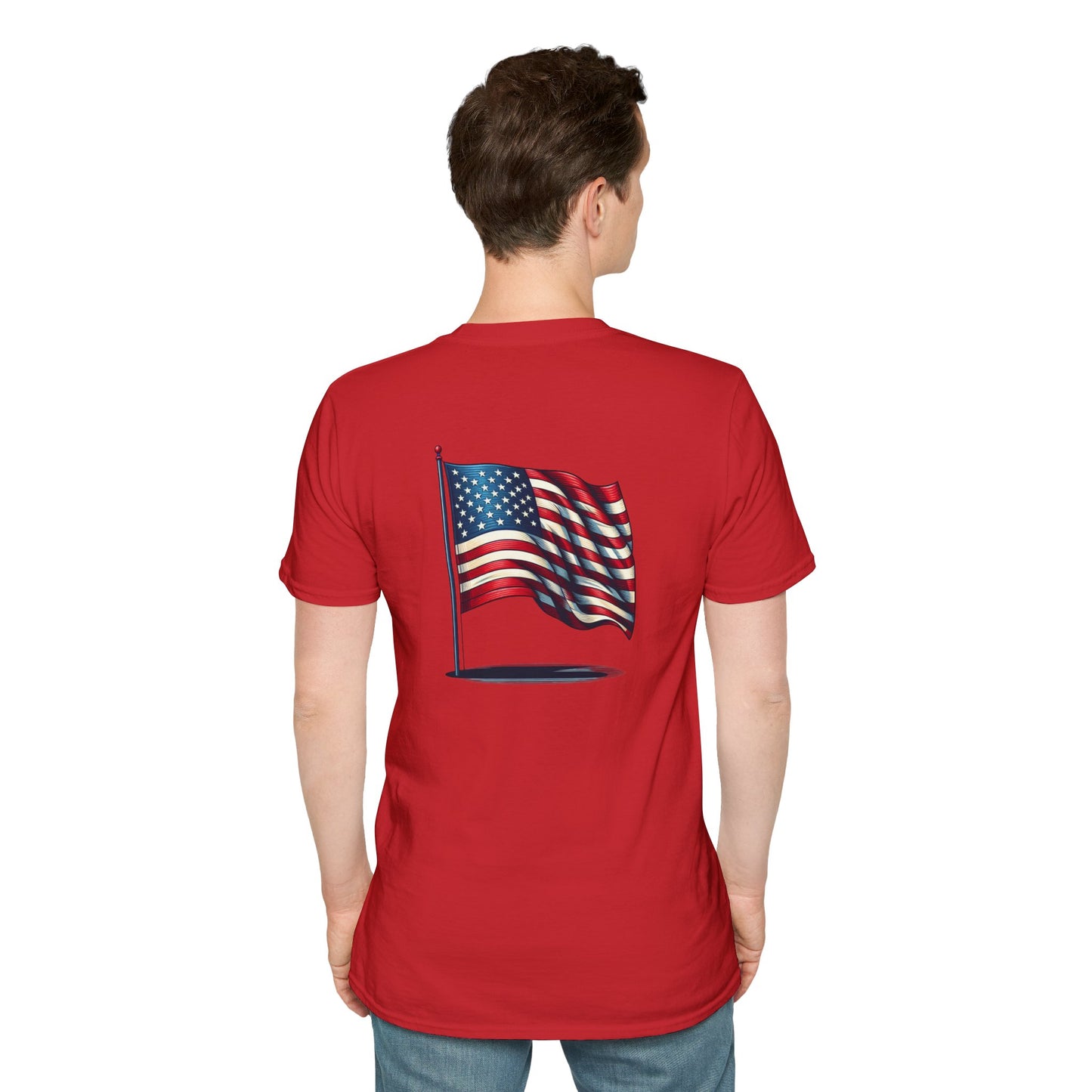 Patriotic Unisex Softstyle T-Shirt, American Flag Tee, USA Pride Shirt, Perfect for Independence Day, Casual Wear - TRV