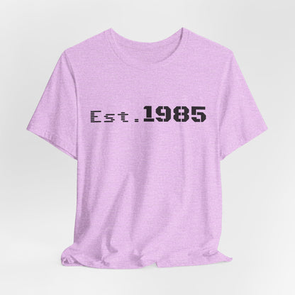 Vintage Est. 1985 graphic T-shirt by Printify featuring a classic year design on a casual cotton tee.