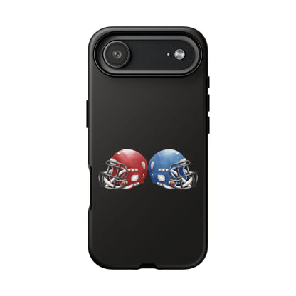 Red and blue football helmet tough phone case for iPhone by Printify, offers durable protection with detailed sports design.