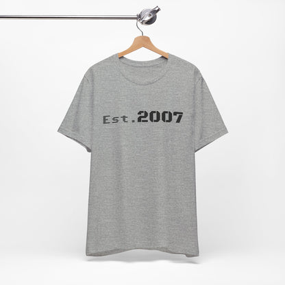 Vintage Est. 2007 T-Shirt by Printify featuring a classic design with the established year displayed on a casual cotton tee.