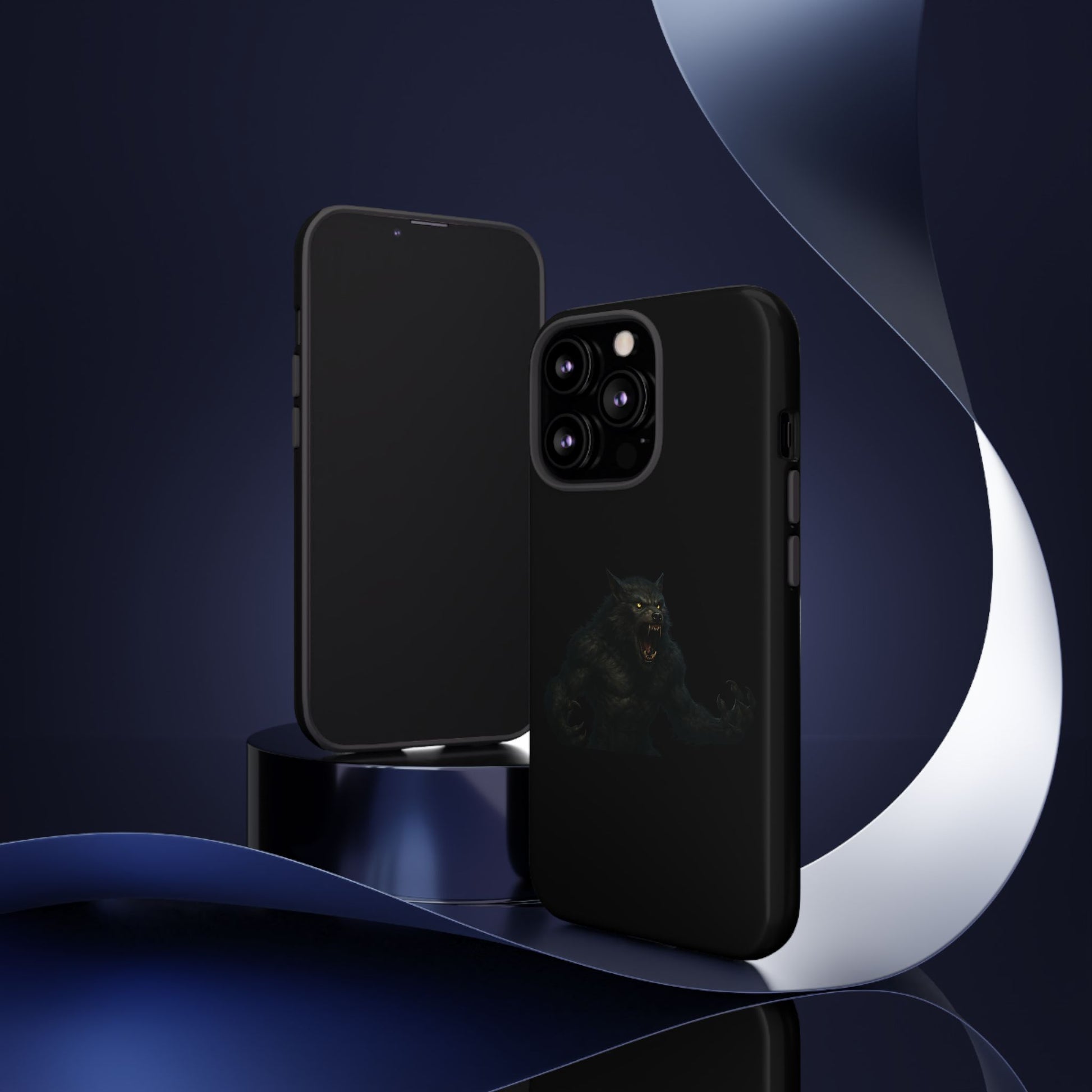 Dark monster graphic werewolf phone case by Printify, tough protective cover for smartphones with a fierce design.