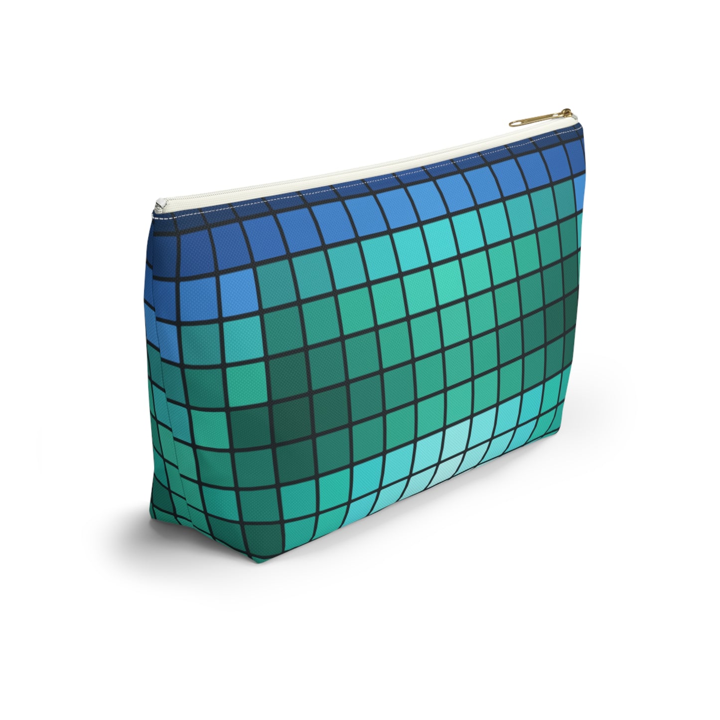 Teal Gradient Grid Accessory Pouch