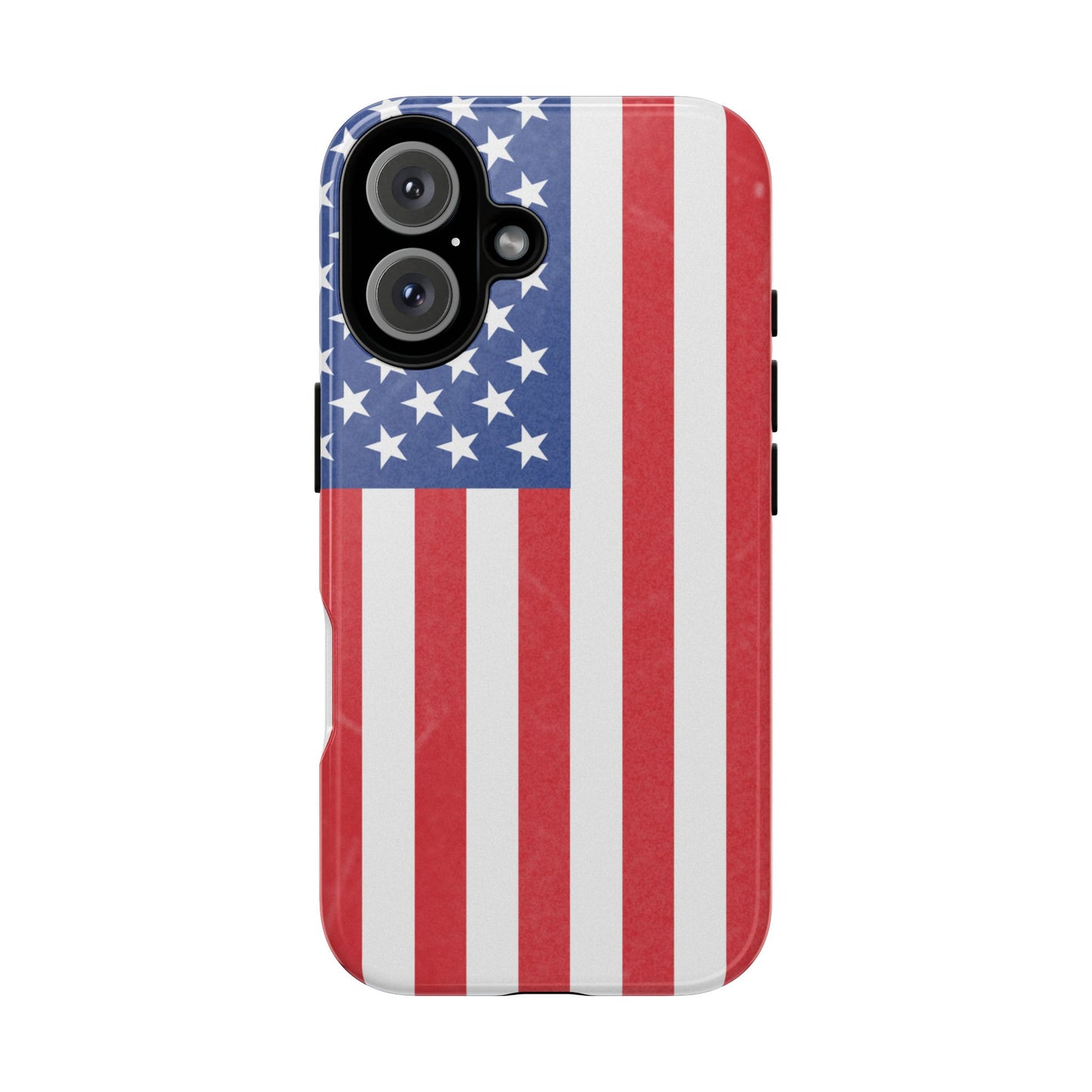 American flag tough phone case for iPhone and Samsung, patriotic protective cover with durable design by Printify.