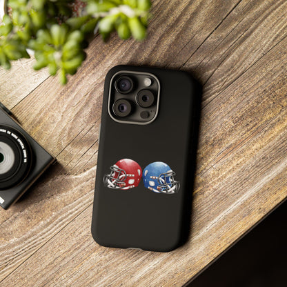 Red and blue football helmet tough phone case for iPhone, protective Printify cover with sporty football design.