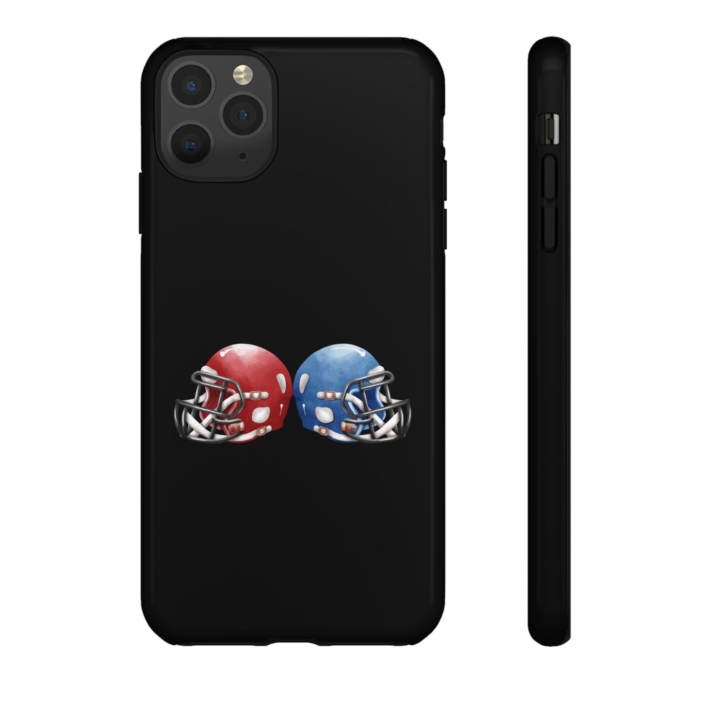 Red and blue football helmet tough phone case for iPhone, protective Printify cover with detailed helmet design.