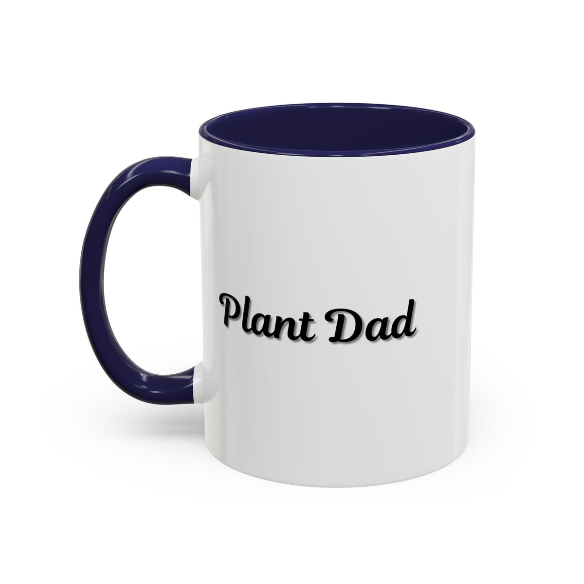 Black-handle Plant Dad coffee mug with plant-themed design, perfect for plant lovers, available in 11oz and 15oz sizes.