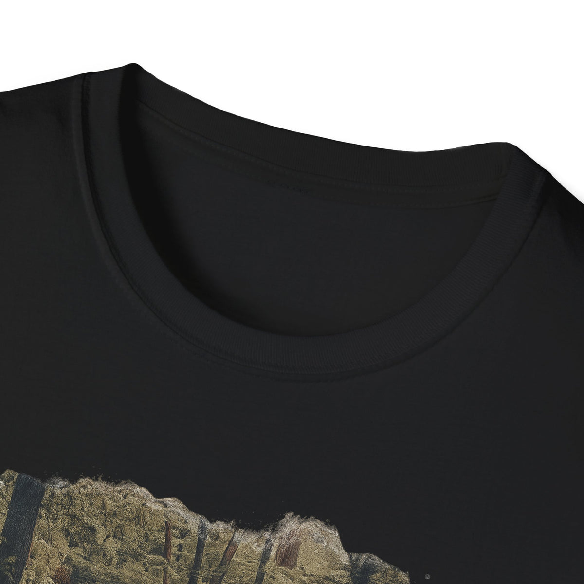 Vintage forest landscape T-shirt by Printify featuring a nature pathway scene on a casual cotton tee.