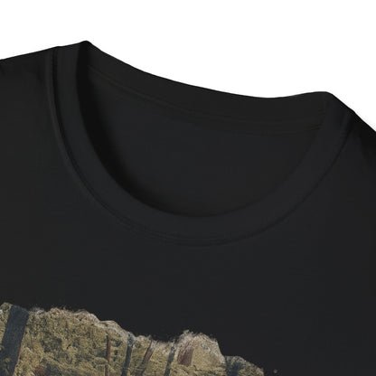 Vintage forest landscape T-shirt by Printify featuring a nature pathway scene on a casual cotton tee.