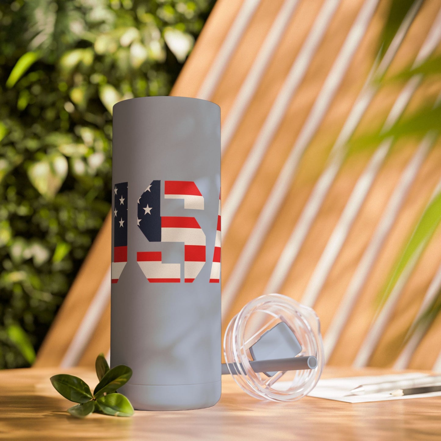 USA Flag Tumbler - 20oz Skinny Matte Drinkware, Travel Mug, Patriotic Gift, Fourth of July, Summer BBQ, Camping, Outdoor - TRV