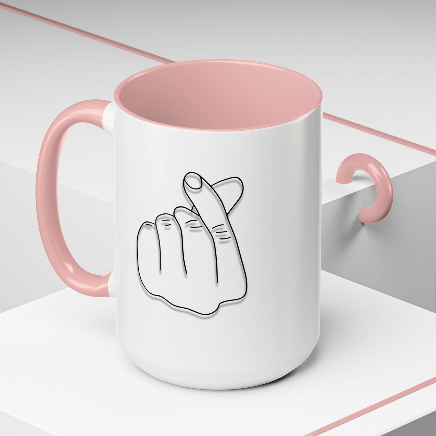 K-Pop Accent Mug - Love Gesture Design (11oz, 15oz), Korean Pop Coffee Cup, K-Pop Lover Gift, Cute Drinkware, Unique Mug