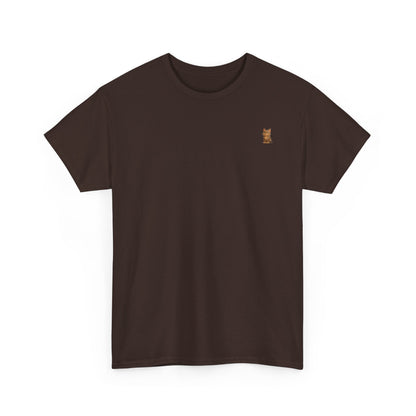 Brown kitten graphic t-shirt for cat lovers, featuring a cute feline design on a casual Printify T-shirt.