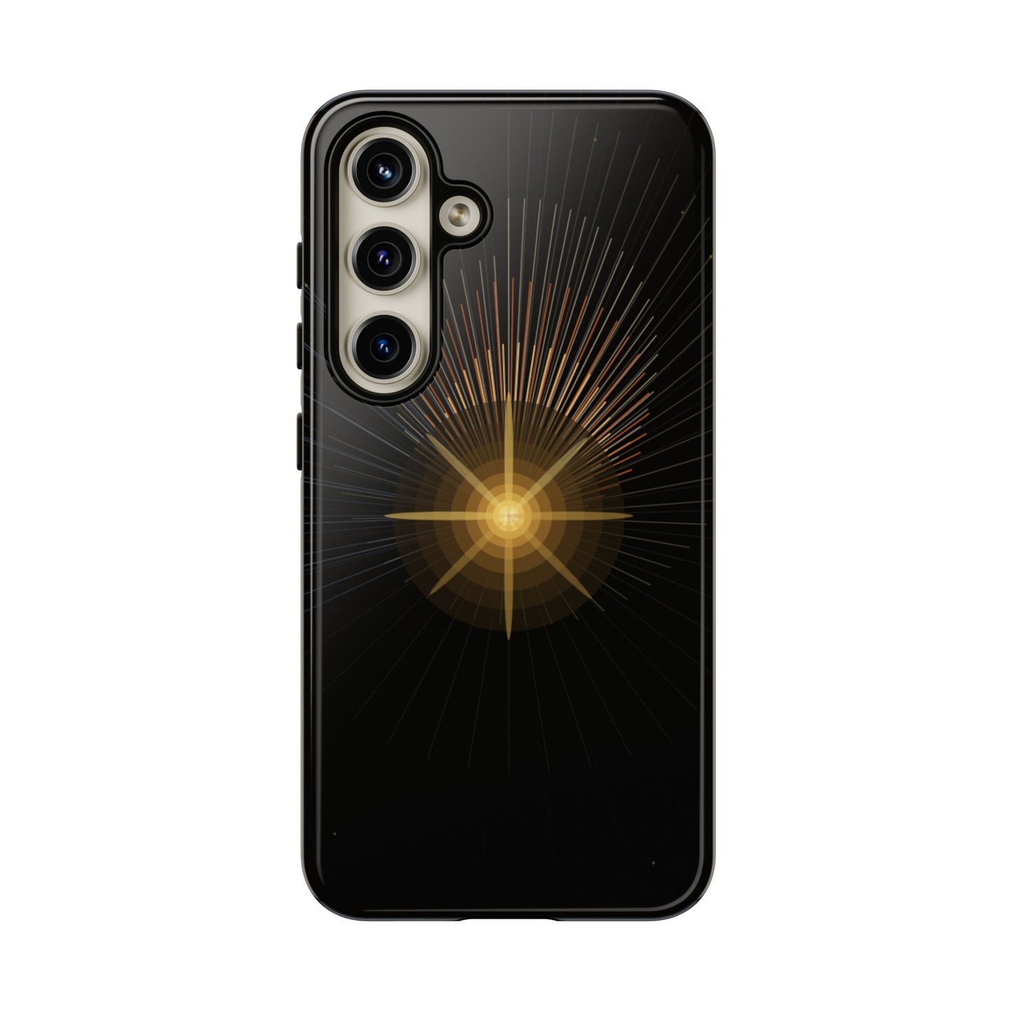 Tough Cases - Radiant Star Phone Case, Protective Black Shockproof Cover with Golden Light Design