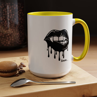 Black Dripping Lips accent coffee mug with Bite graphic, 11oz or 15oz, featuring bold, artistic lip design.