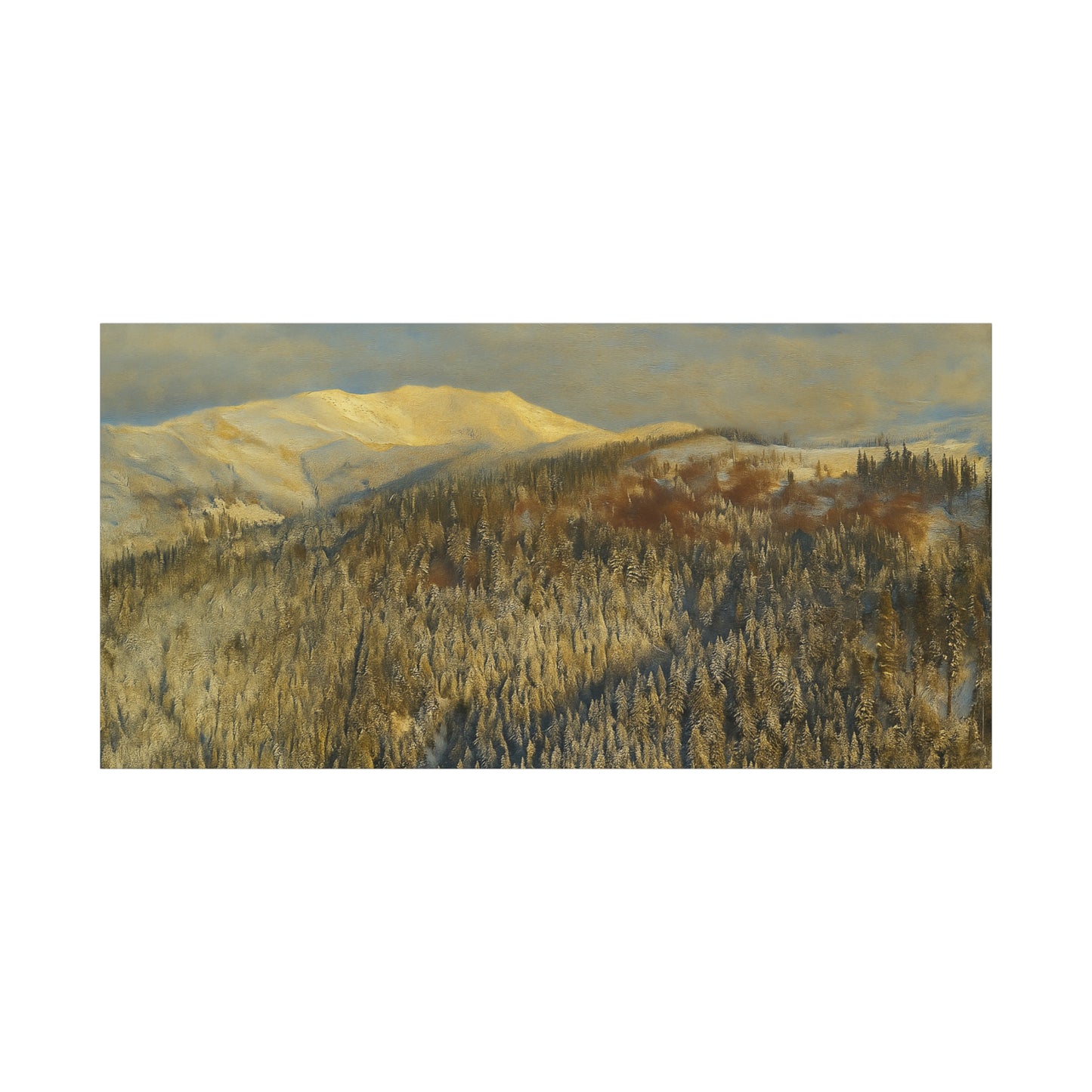 Winter mountain landscape canvas print by Printify, stretched 1.25 inches, featuring a scenic mountain scene on a matte canvas.