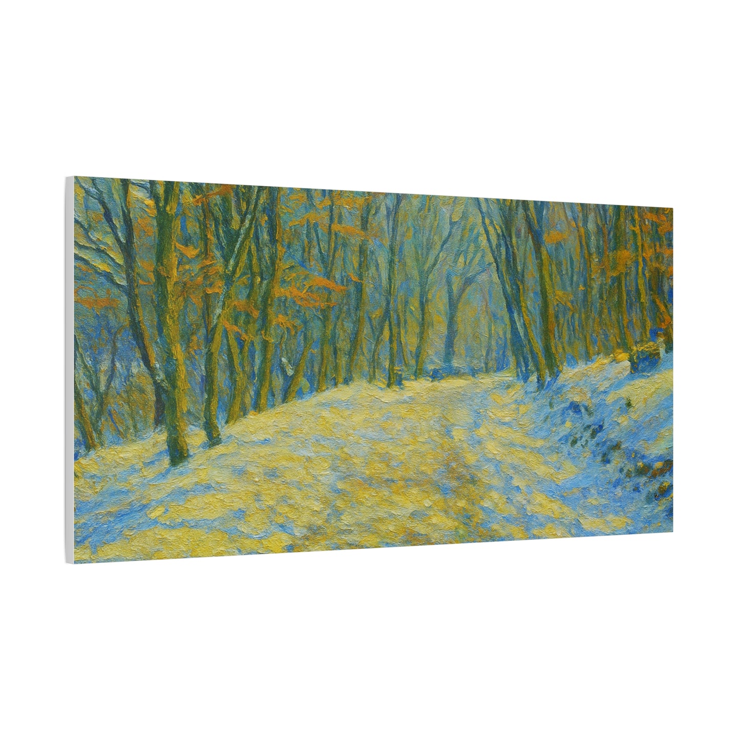 Winter landscape canvas wall art by Printify featuring a cozy nature scene, perfect for living room decor.