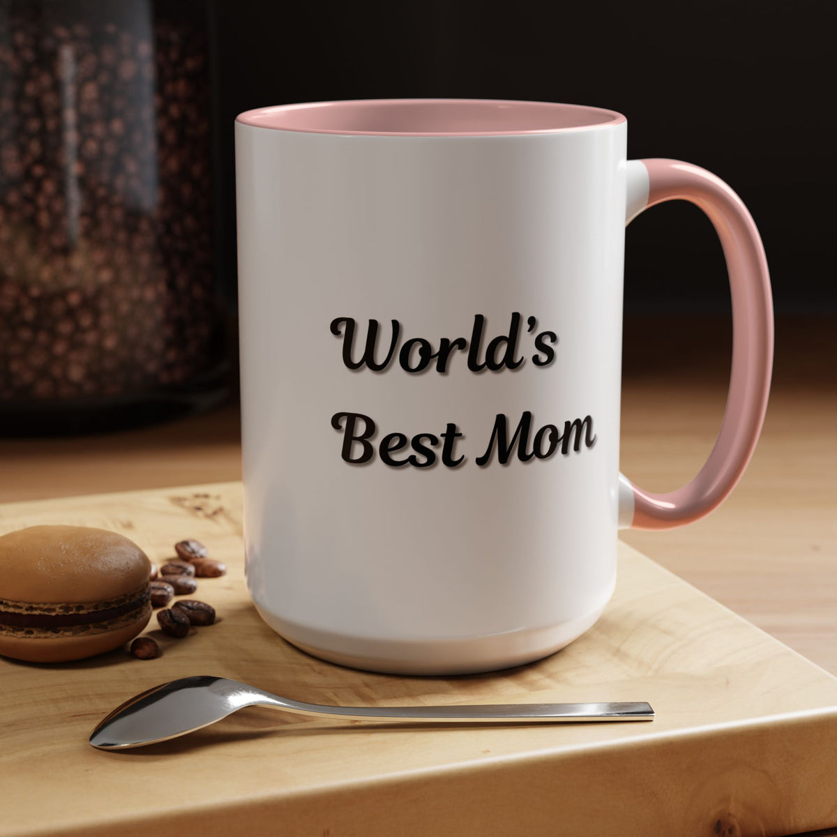 Black ceramic mug with "World's Best Mom" accent design, ideal for Mother's Day, by Printify.
