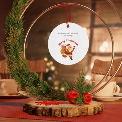 Metal Christmas ornament featuring Santa with sack in bell shape, festive holiday decoration by Printify.