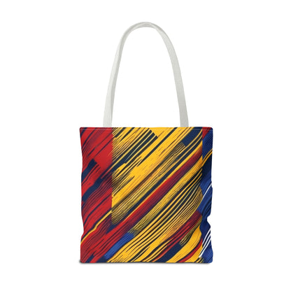 Abstract Brushstroke Tote Bag - Bold Red, Yellow & Blue All-Over Print
