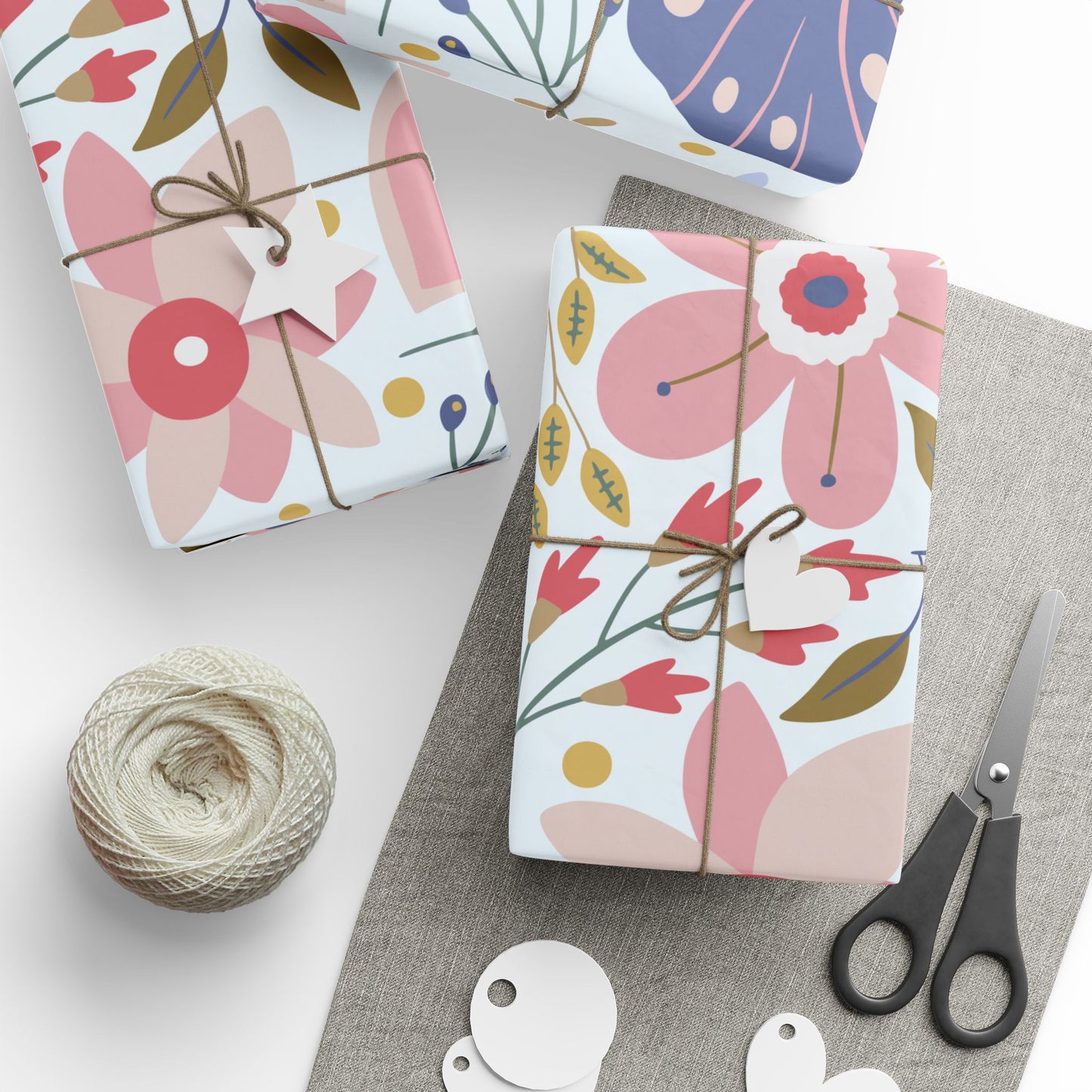 Floral Butterfly Wrapping Paper Roll — Elegant Blue & Gold Garden Gift Wrap
