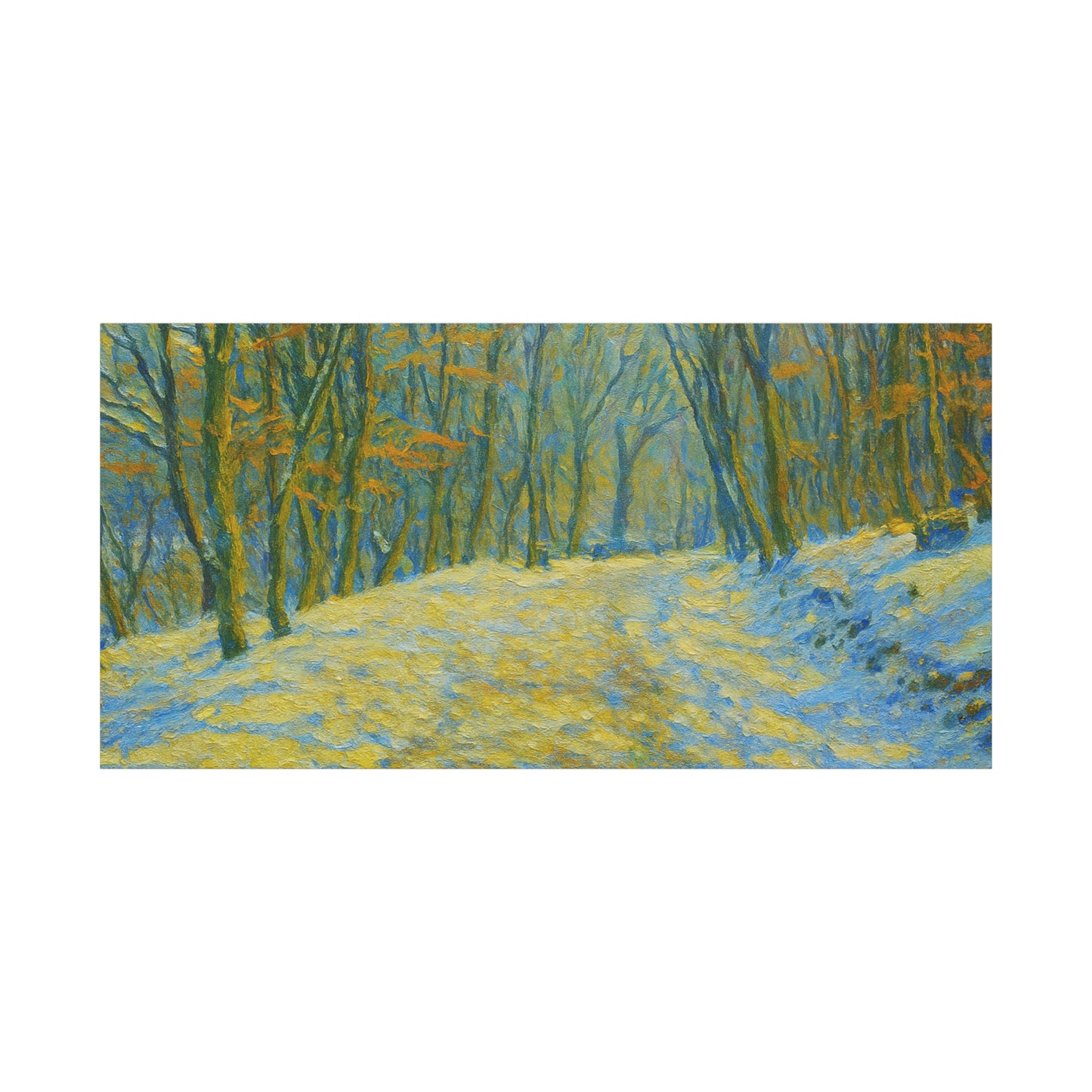 Winter landscape canvas wall art by Printify showing a cozy nature scene, perfect for living room decor.