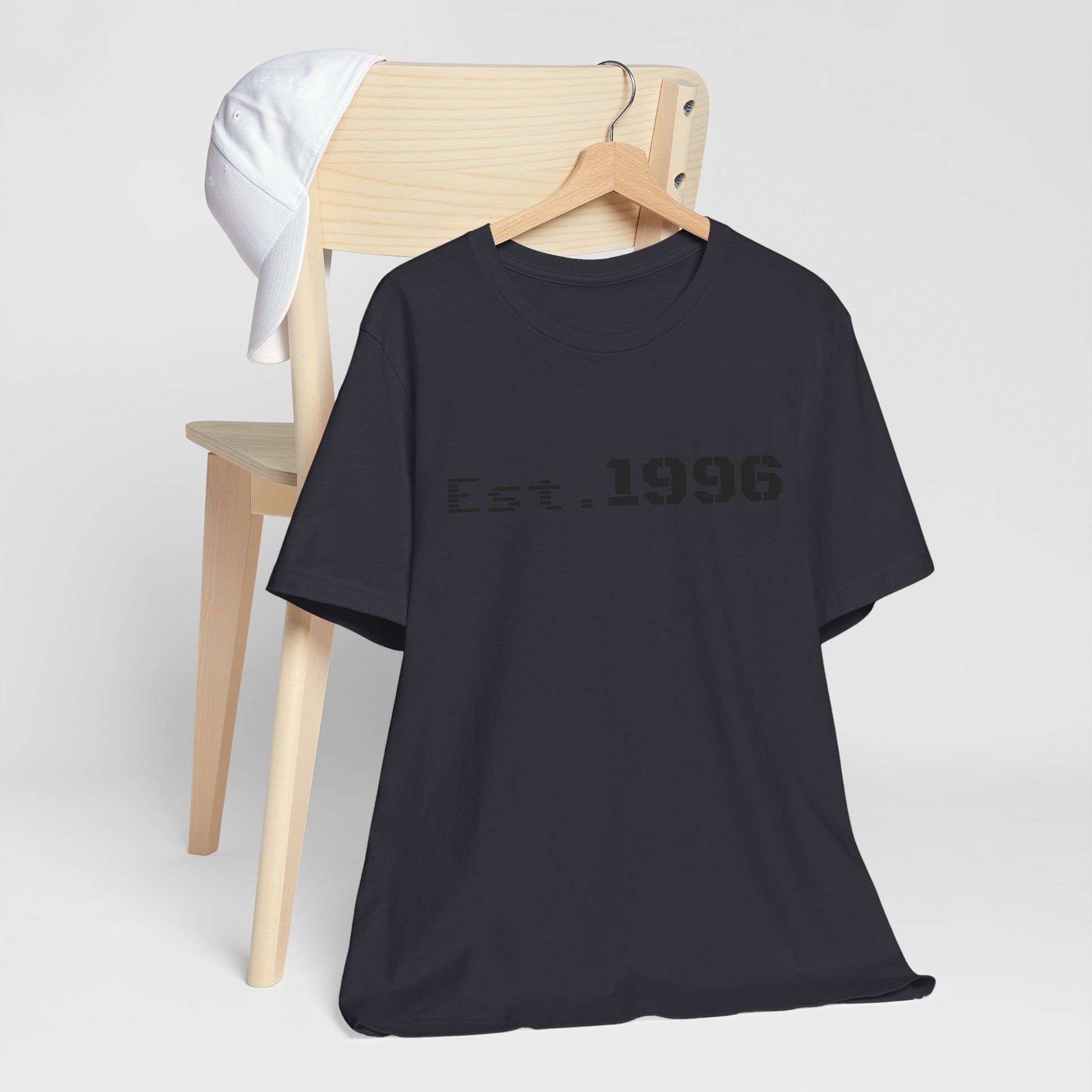 Vintage Est. 1996 T-shirt by Printify featuring a classic design, perfect as a birthday gift for someone born in 1996.