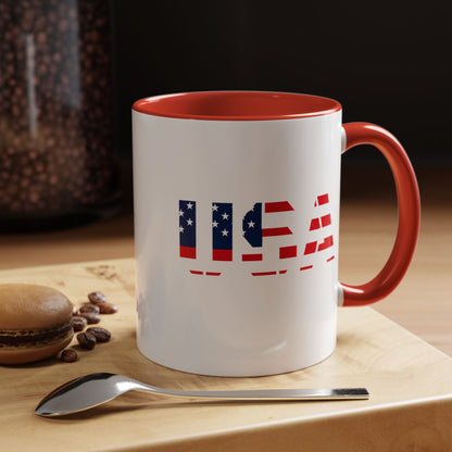 USA Flag Accent Coffee Mug — Patriotic 11/15oz Ceramic Coffee Cup