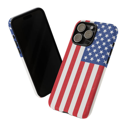 Durable American flag tough phone case for iPhone, featuring patriotic design and rugged protective features.