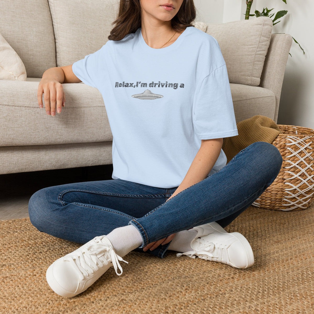 Black UFO T-Shirt with funny alien graphic and sci-fi design from Printify, perfect for casual wear and space enthusiasts.