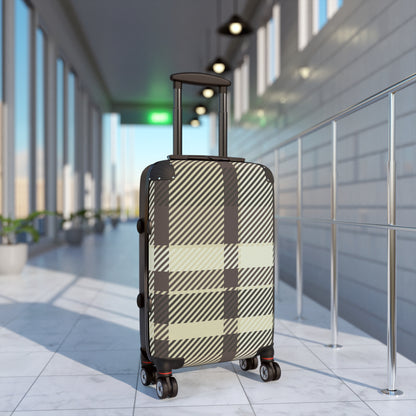 Plaid Carry-On Suitcase — Neutral Beige & Black Travel Luggage