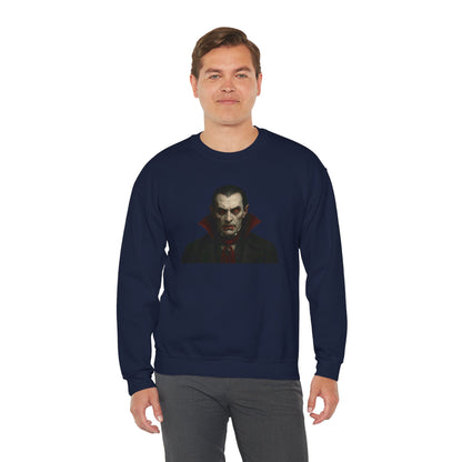 Black vampire portrait crewneck sweatshirt by Printify featuring a gothic vampire face design on soft cotton fabric.