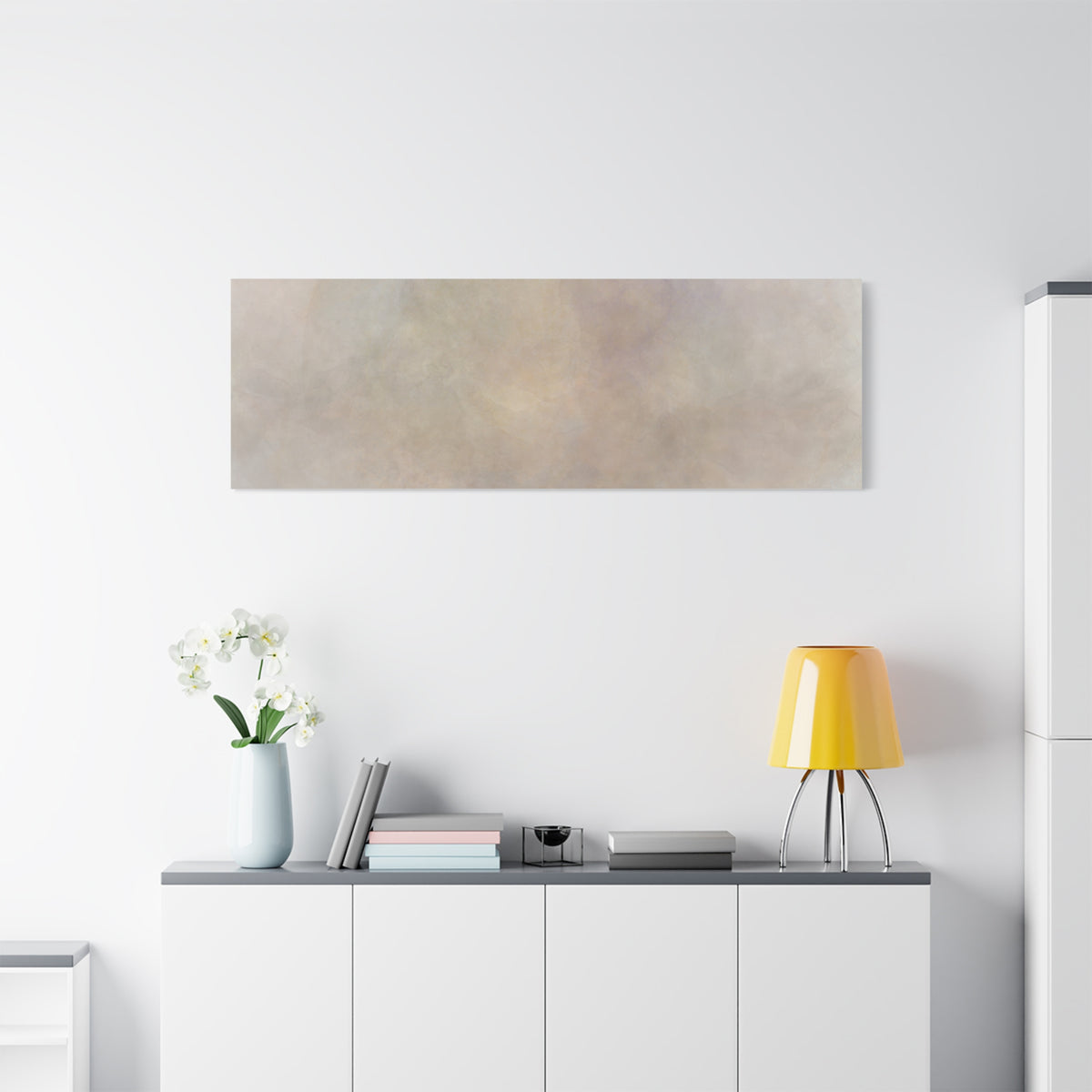 Soft neutral abstract fog canvas print by Printify featuring a calming, modern design on a high-quality canvas.